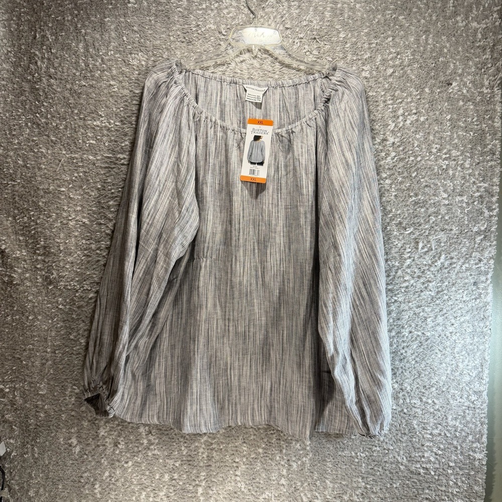 Boston Traders Long Sleeve Round Neck Blouse Gray XXL Boho Peasant Preppy NWT